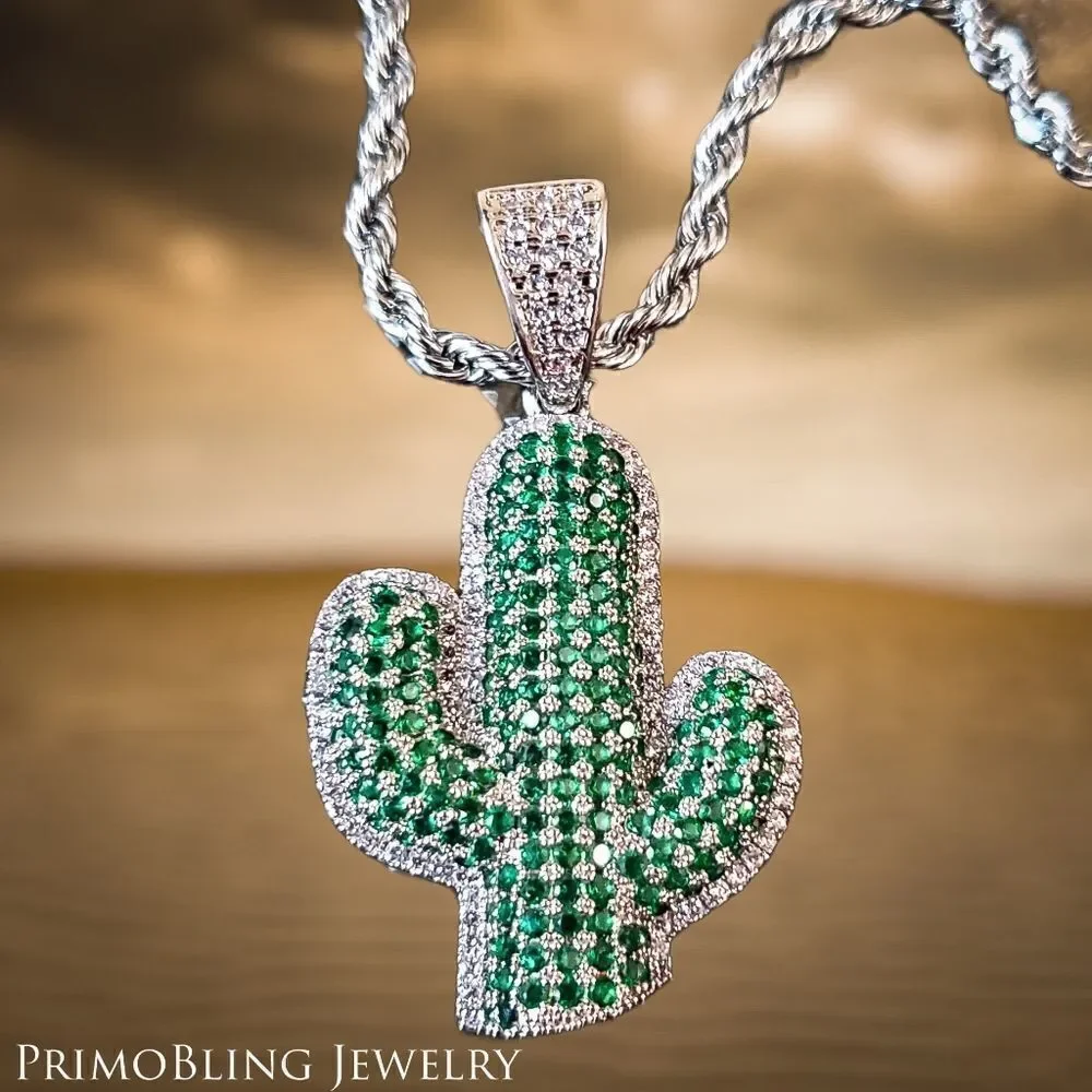 Iced Out Cactus Necklace